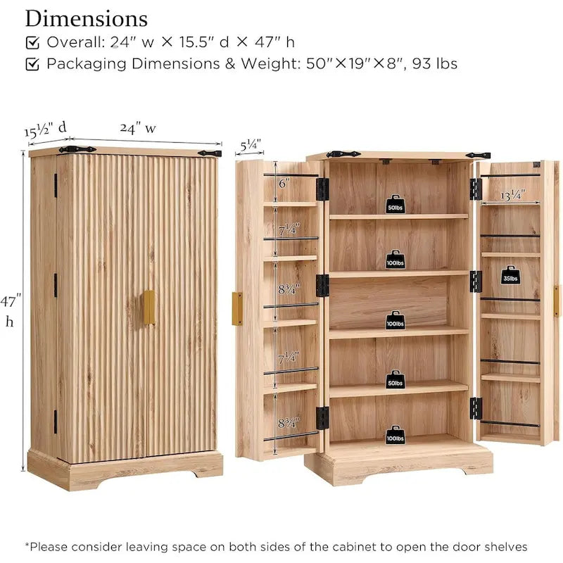 Meuble de rangement moderne à cannelures avec portes à panneaux ondulés, hauteur 119 cm