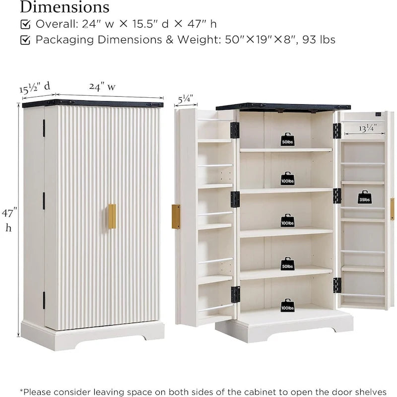Meuble de rangement moderne à cannelures avec portes à panneaux ondulés, hauteur 119 cm