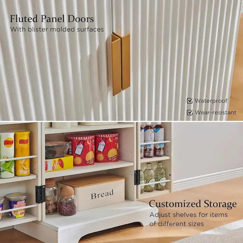 Meuble de rangement moderne à cannelures avec portes à panneaux ondulés, hauteur 119 cm
