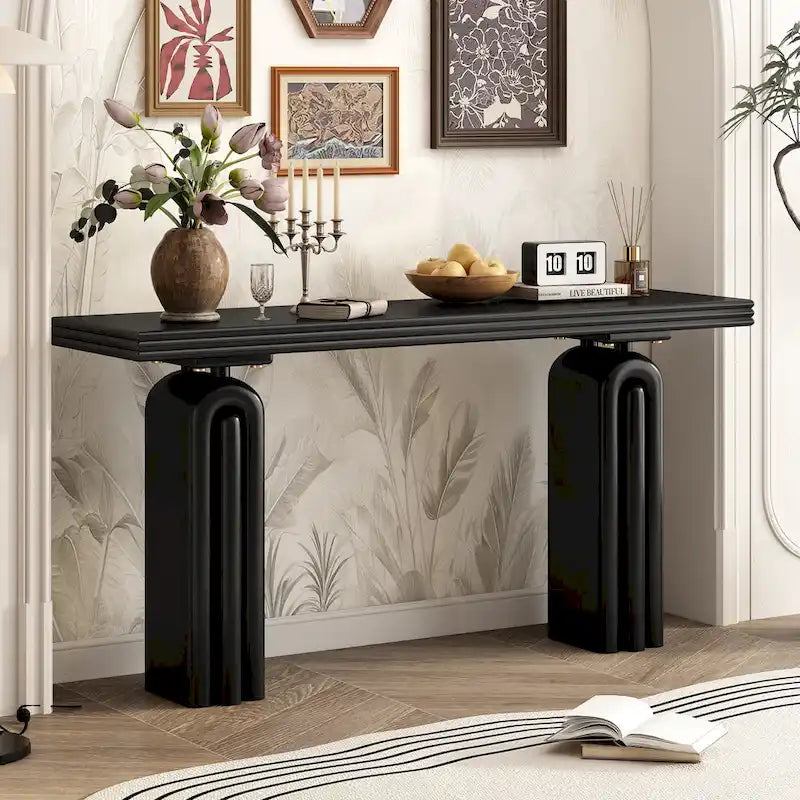 Console en placage d'acacia, 60 po de large
