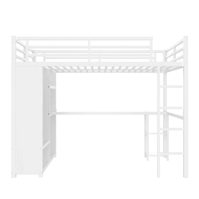 Lit mezzanine queen - Armoire et bureau intégrés, Cadre métallique avec étagères