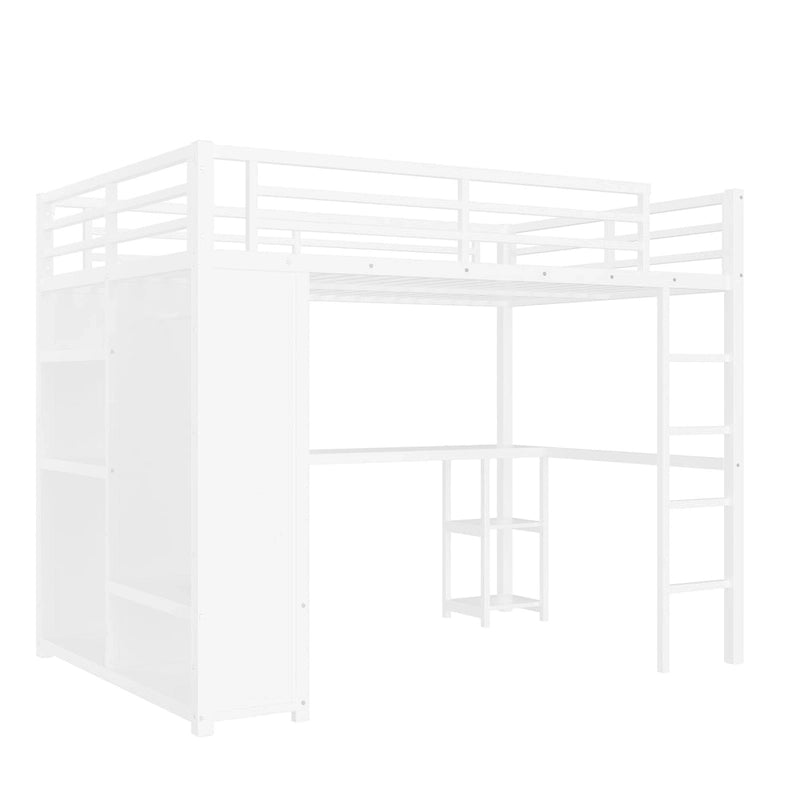 Lit mezzanine queen - Armoire et bureau intégrés, Cadre métallique avec étagères