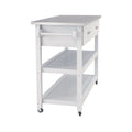 Chariot de cuisine blanc avec plateau en acier inoxydable et deux tiroirs