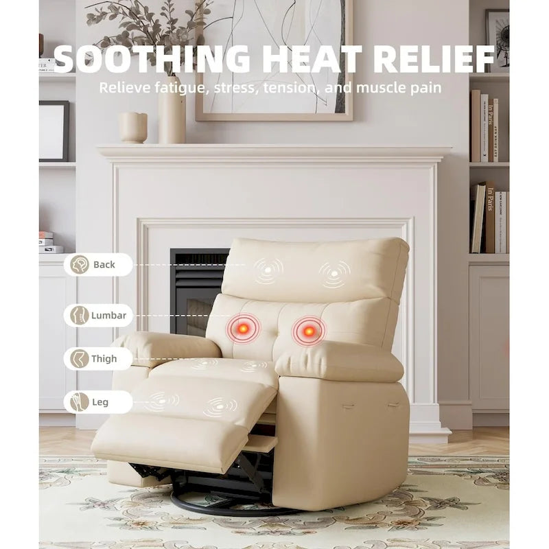 Fauteuil inclinable pivotant sur 360° surdimensionné avec fonctions chauffante et massante