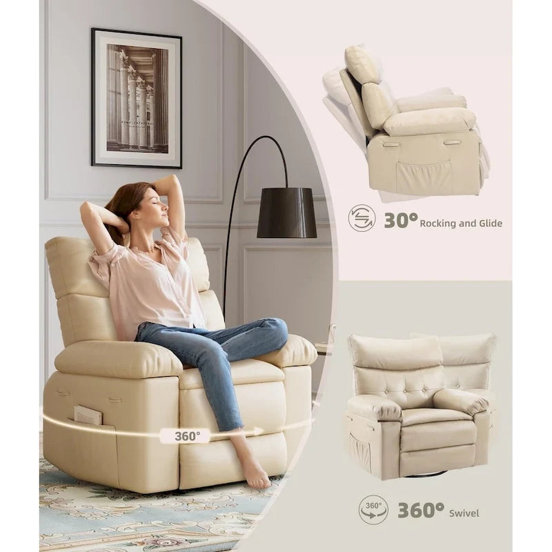 Fauteuil inclinable pivotant sur 360° surdimensionné avec fonctions chauffante et massante