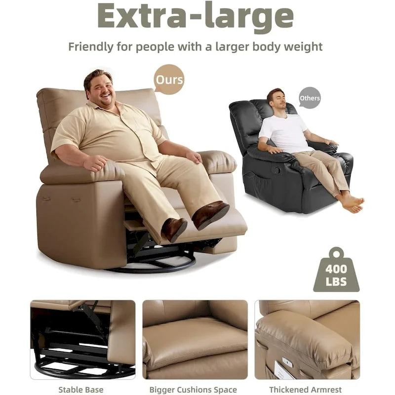 Fauteuil inclinable pivotant sur 360° surdimensionné avec fonctions chauffante et massante