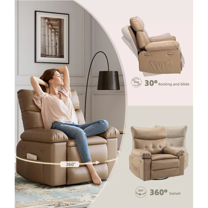 Fauteuil inclinable pivotant sur 360° surdimensionné avec fonctions chauffante et massante