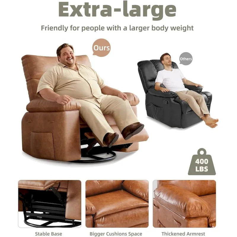 Fauteuil inclinable pivotant sur 360° surdimensionné avec fonctions chauffante et massante