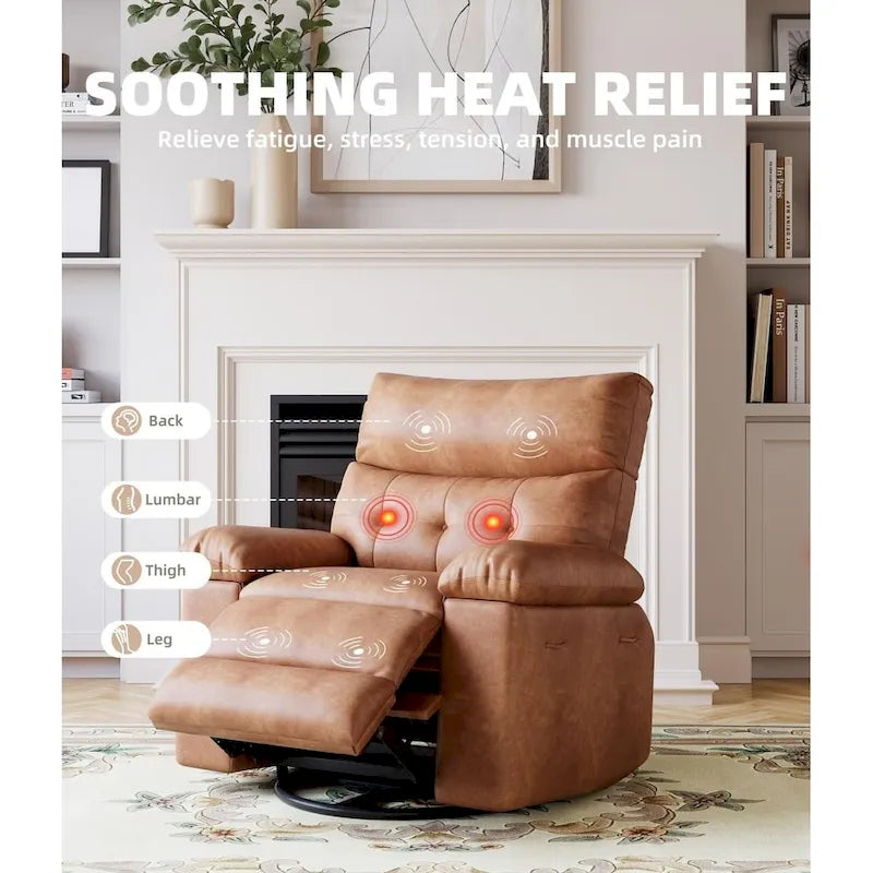 Fauteuil inclinable pivotant sur 360° surdimensionné avec fonctions chauffante et massante