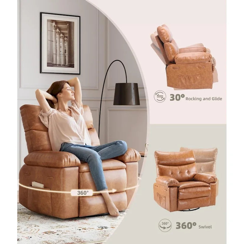 Fauteuil inclinable pivotant sur 360° surdimensionné avec fonctions chauffante et massante