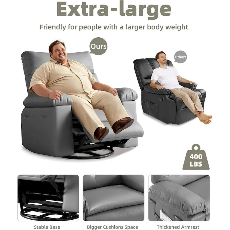Fauteuil inclinable pivotant sur 360° surdimensionné avec fonctions chauffante et massante