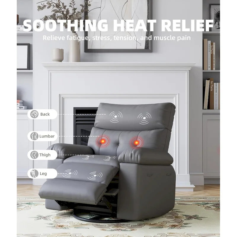 Fauteuil inclinable pivotant sur 360° surdimensionné avec fonctions chauffante et massante