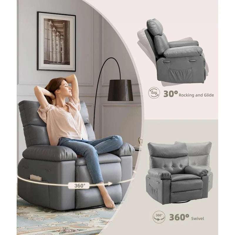 Fauteuil inclinable pivotant sur 360° surdimensionné avec fonctions chauffante et massante