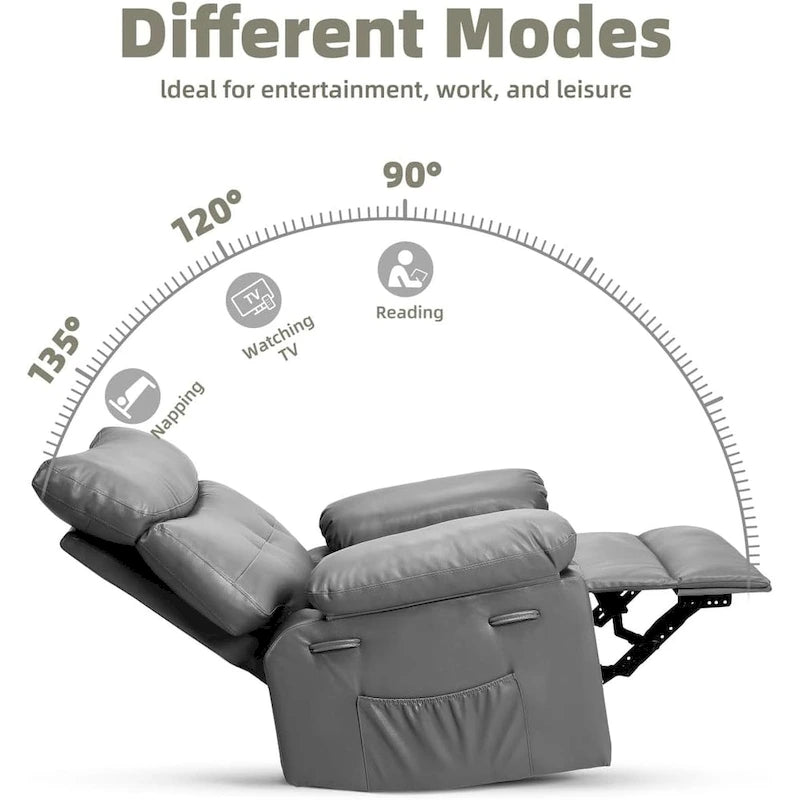 Fauteuil inclinable pivotant sur 360° surdimensionné avec fonctions chauffante et massante