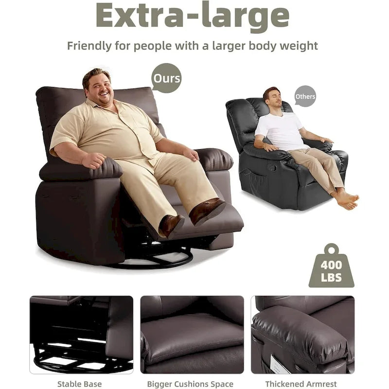 Fauteuil inclinable pivotant sur 360° surdimensionné avec fonctions chauffante et massante