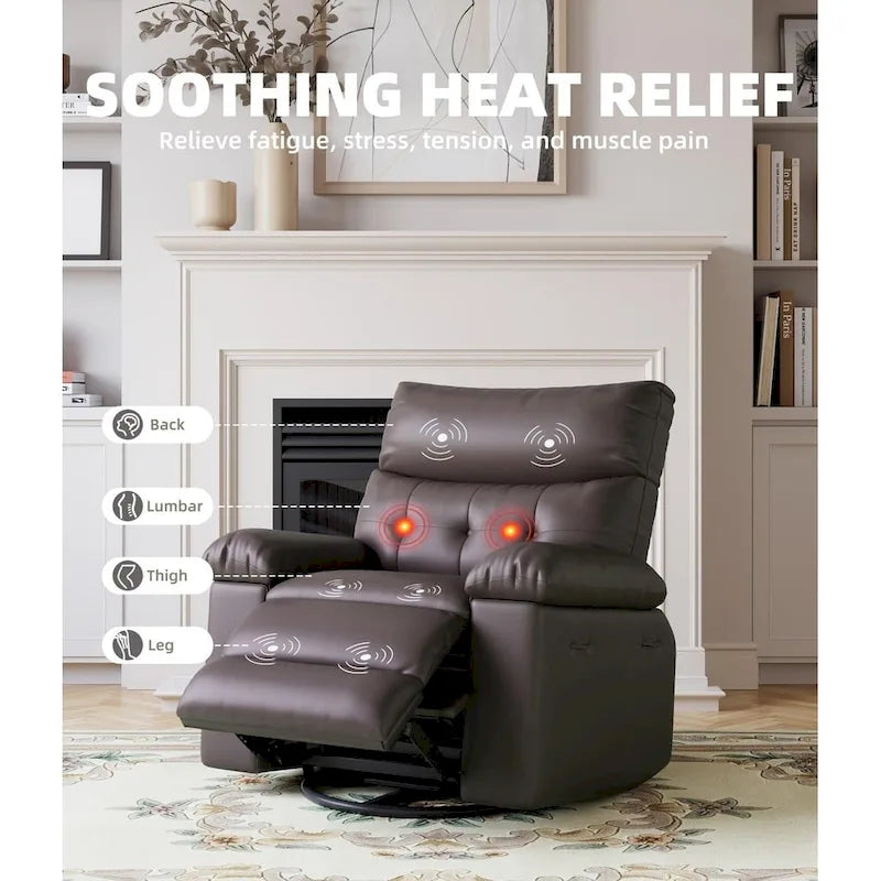 Fauteuil inclinable pivotant sur 360° surdimensionné avec fonctions chauffante et massante