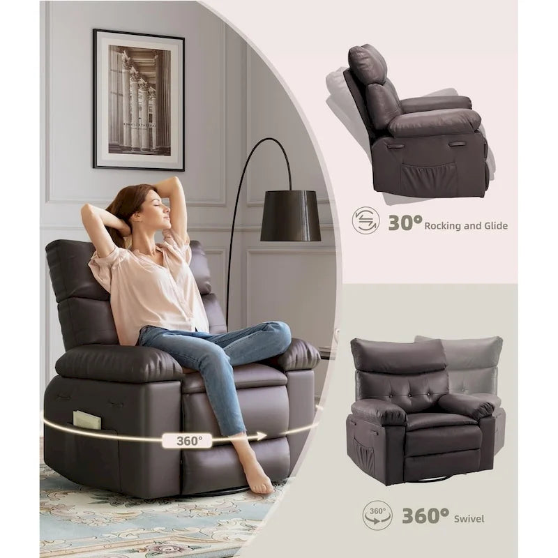 Fauteuil inclinable pivotant sur 360° surdimensionné avec fonctions chauffante et massante