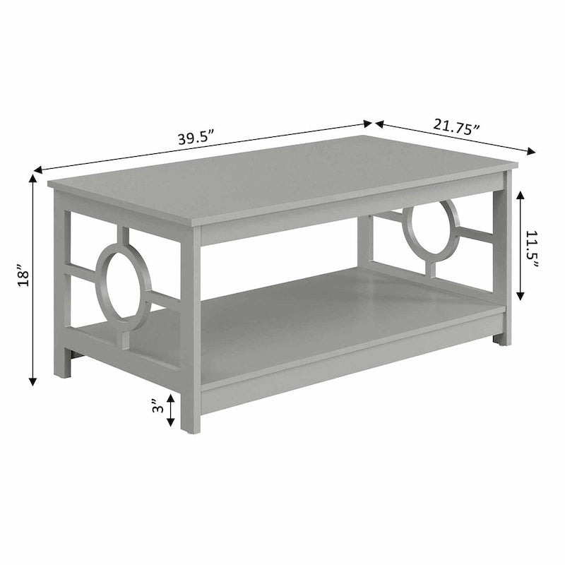 Table basse contemporaine avec cadre latéral en forme d'anneau et étagère inférieure