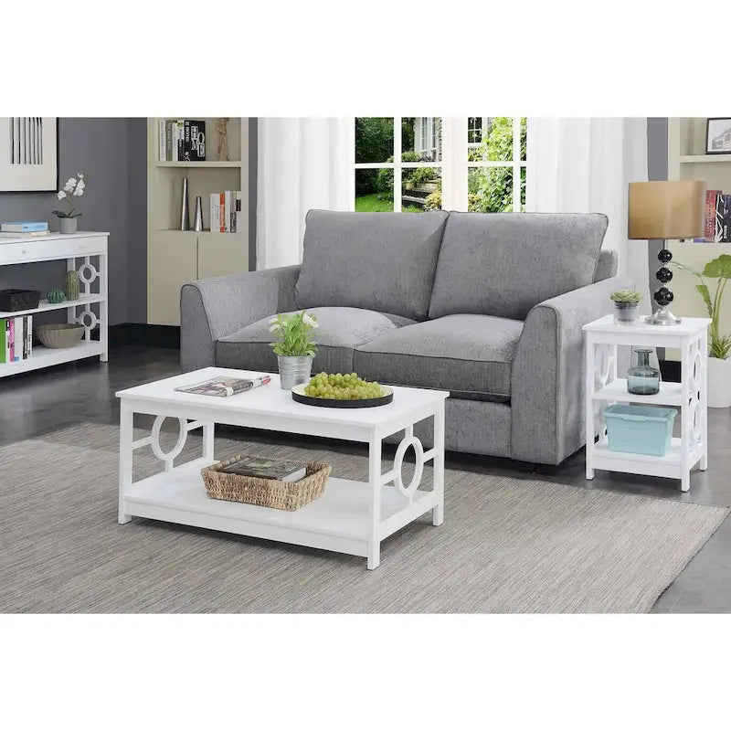 Table basse contemporaine avec cadre latéral en forme d'anneau et étagère inférieure