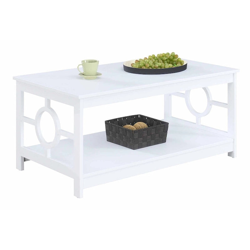 Table basse contemporaine avec cadre latéral en forme d'anneau et étagère inférieure