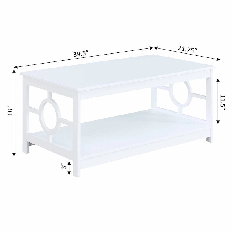 Table basse contemporaine avec cadre latéral en forme d'anneau et étagère inférieure