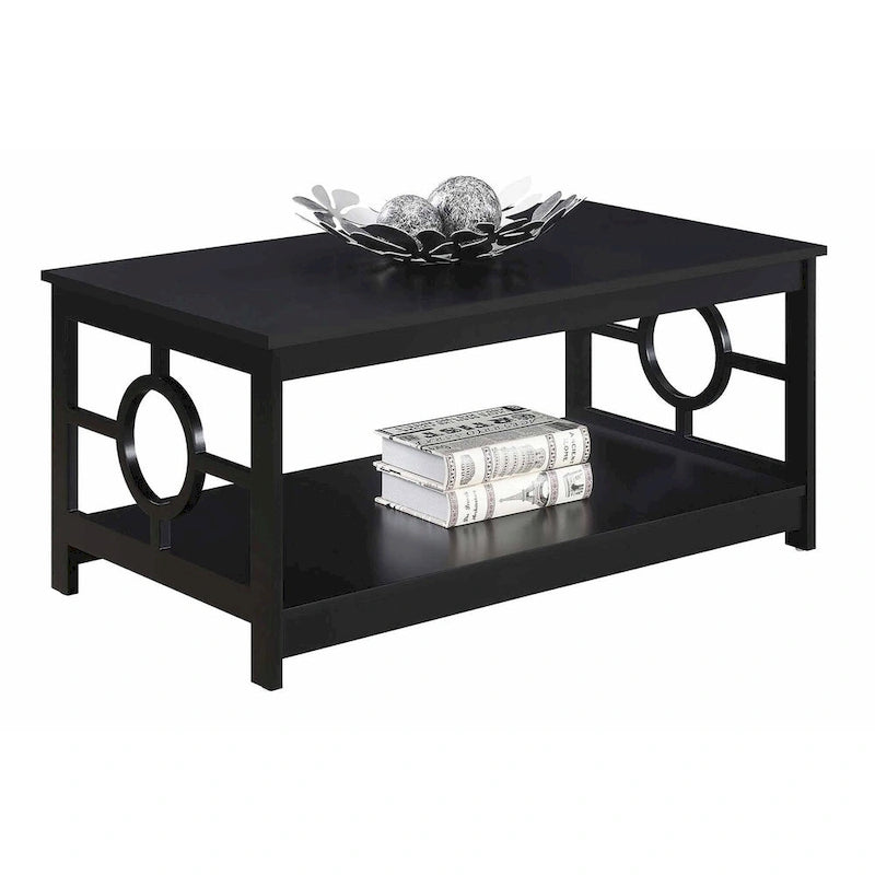 Table basse contemporaine avec cadre latéral en forme d'anneau et étagère inférieure