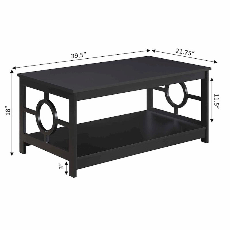 Table basse contemporaine avec cadre latéral en forme d'anneau et étagère inférieure
