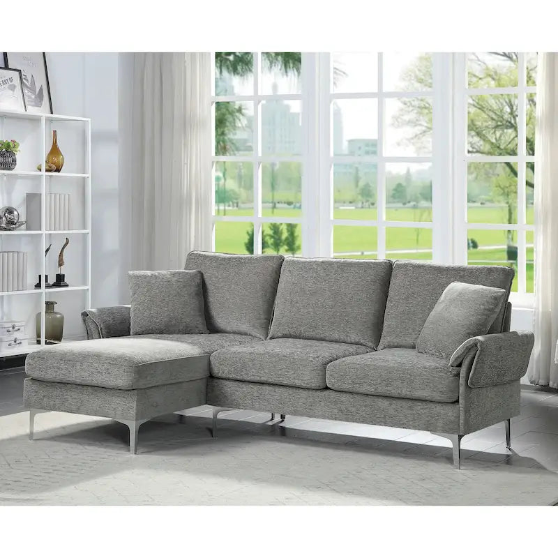 Canapé sectionnel contemporain en chenille en forme de L avec méridienne réversible