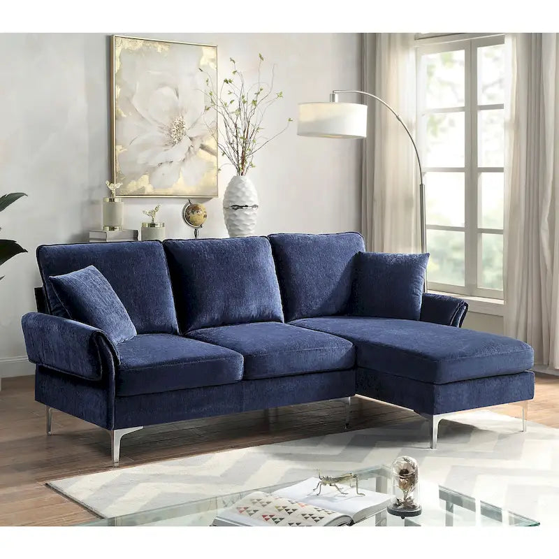 Canapé sectionnel contemporain en chenille en forme de L avec méridienne réversible