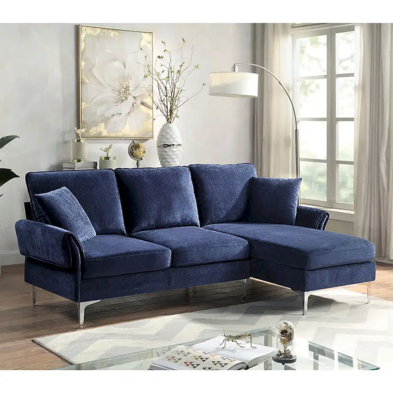 Canapé sectionnel contemporain en chenille en forme de L avec méridienne réversible