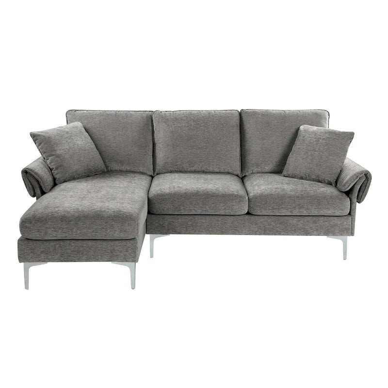 Canapé sectionnel contemporain en chenille en forme de L avec méridienne réversible