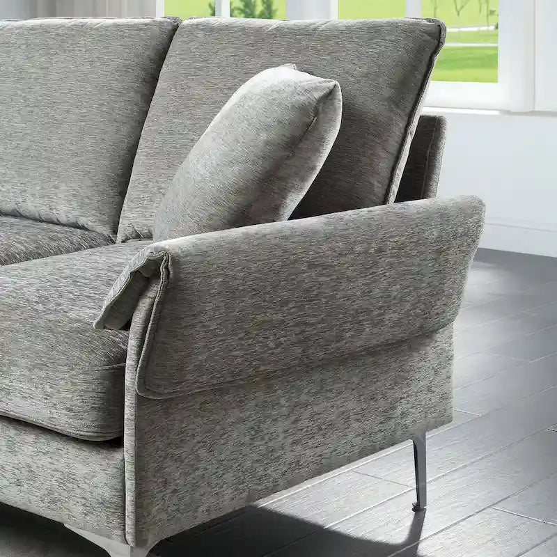 Canapé sectionnel contemporain en chenille en forme de L avec méridienne réversible