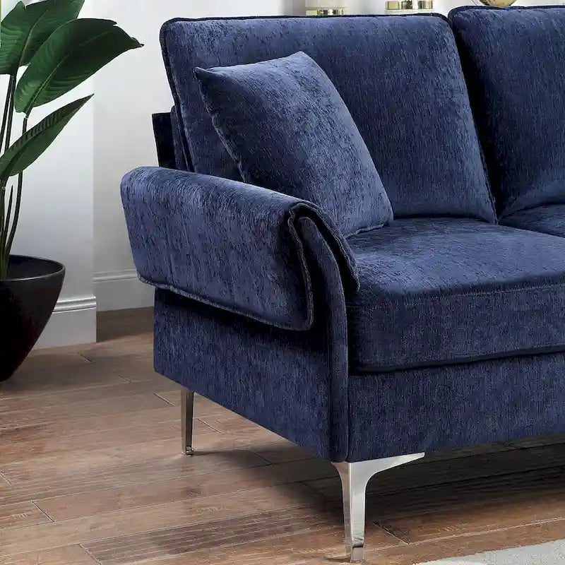 Canapé sectionnel contemporain en chenille en forme de L avec méridienne réversible