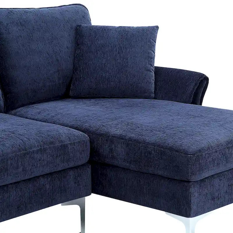 Canapé sectionnel contemporain en chenille en forme de L avec méridienne réversible