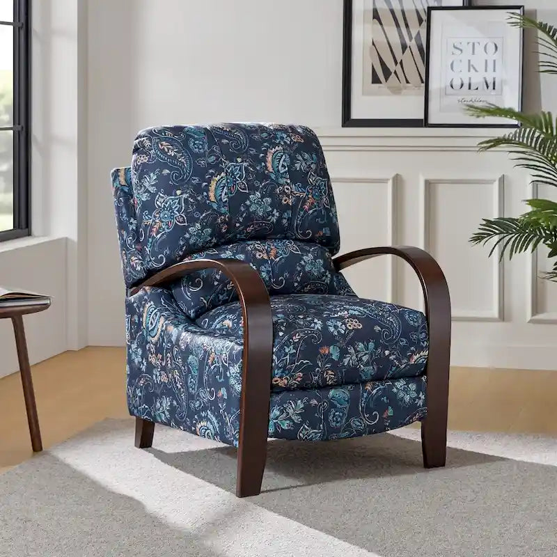 Fauteuil inclinable manuel en tissu fleuri avec accoudoirs courbés