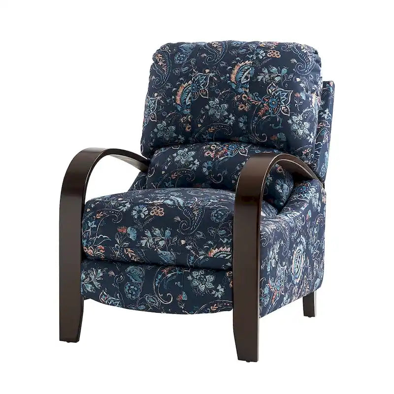 Fauteuil inclinable manuel en tissu fleuri avec accoudoirs courbés