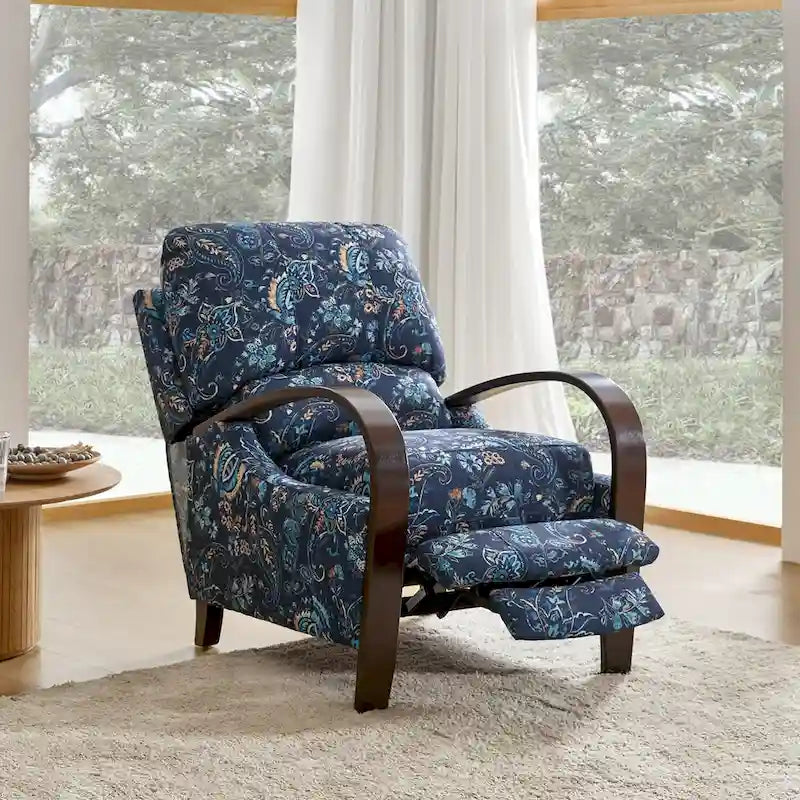 Fauteuil inclinable manuel en tissu fleuri avec accoudoirs courbés