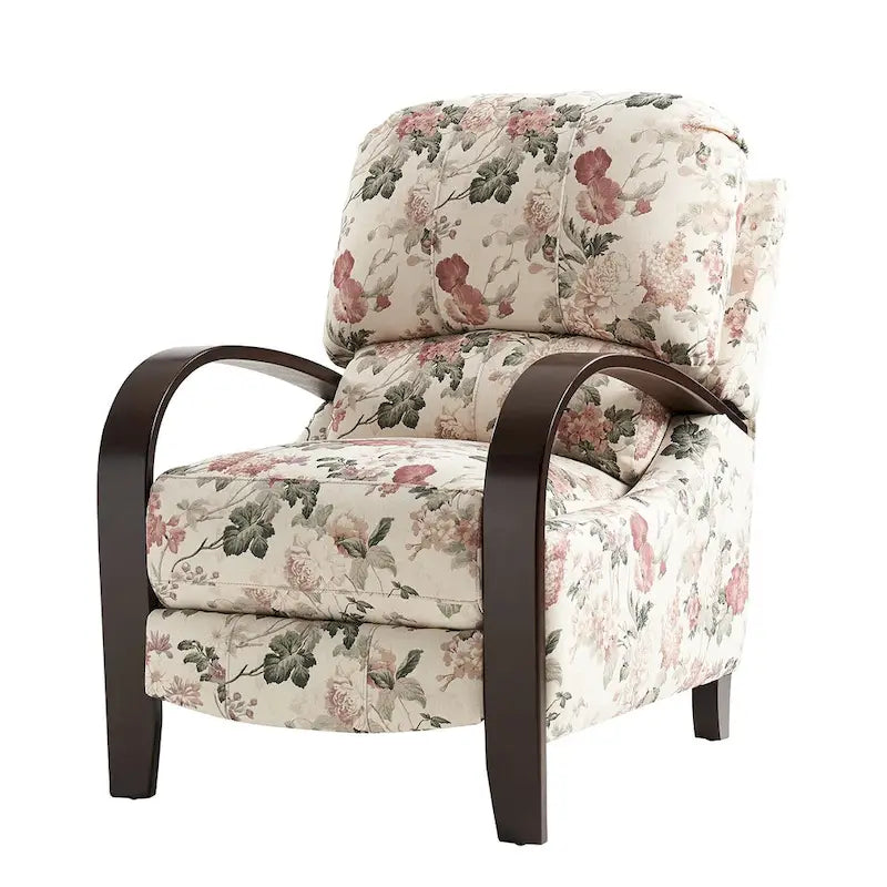 Fauteuil inclinable manuel en tissu fleuri avec accoudoirs courbés