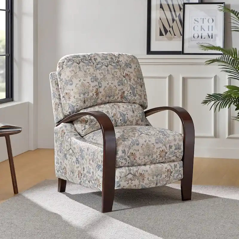 Fauteuil inclinable manuel en tissu fleuri avec accoudoirs courbés