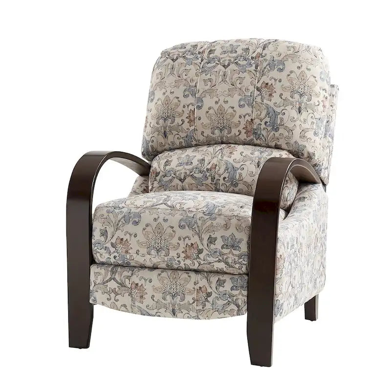 Fauteuil inclinable manuel en tissu fleuri avec accoudoirs courbés