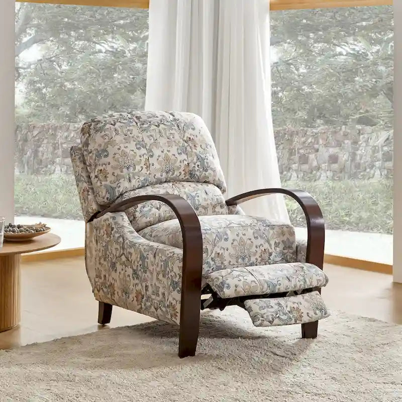 Fauteuil inclinable manuel en tissu fleuri avec accoudoirs courbés