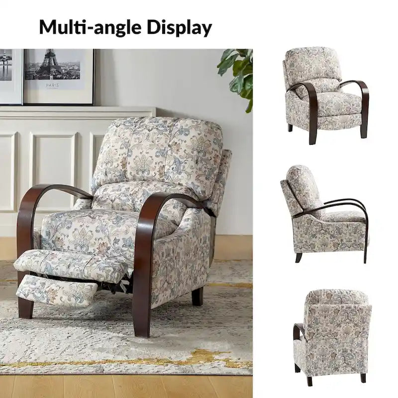 Fauteuil inclinable manuel en tissu fleuri avec accoudoirs courbés
