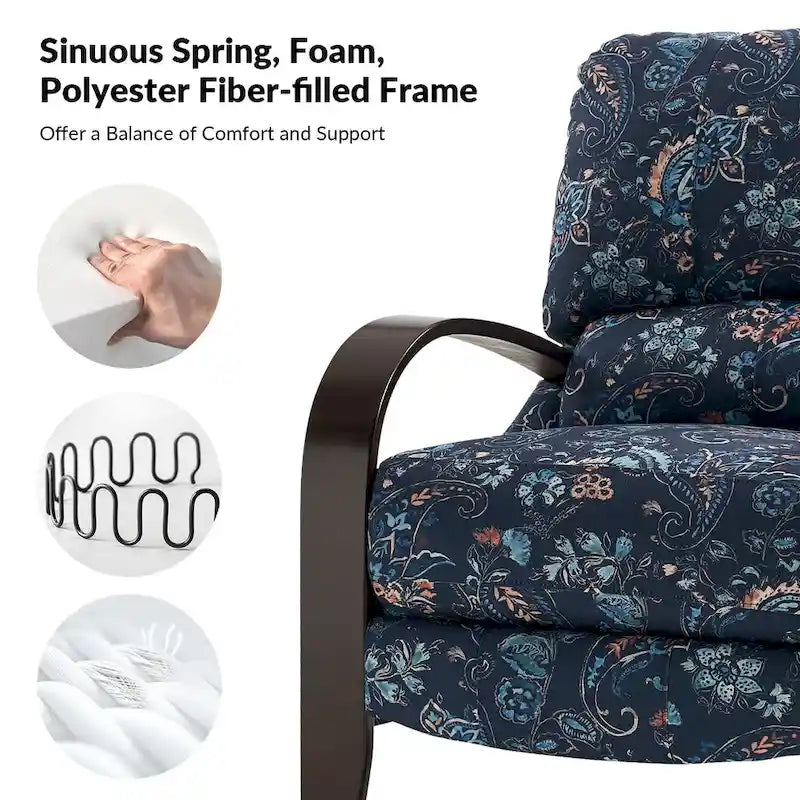 Fauteuil inclinable manuel en tissu fleuri avec accoudoirs courbés