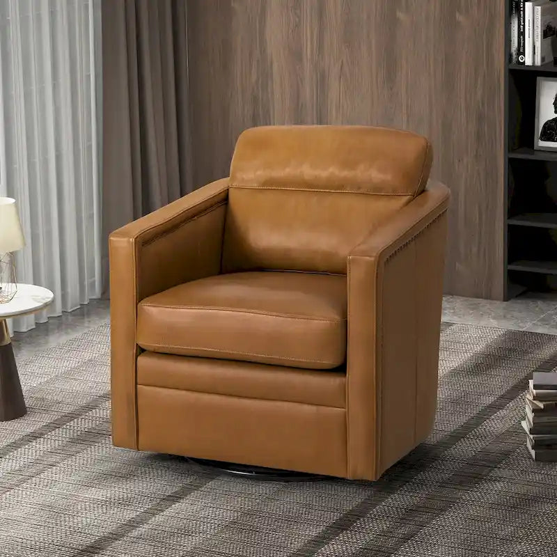 Fauteuil pivotant en cuir véritable avec accoudoirs