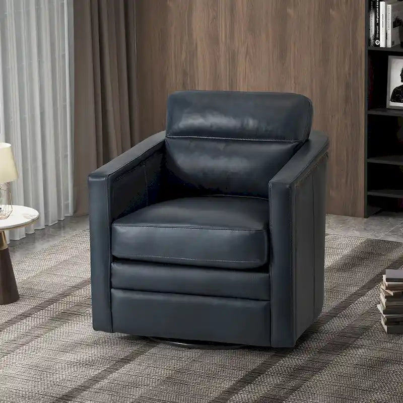 Fauteuil pivotant en cuir véritable avec accoudoirs