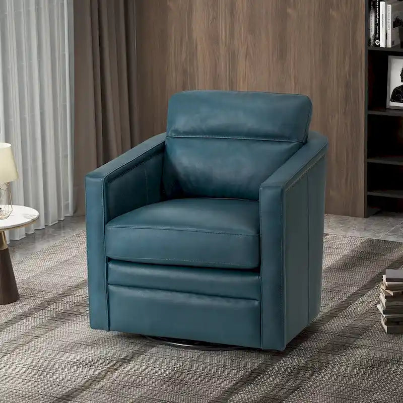 Fauteuil pivotant en cuir véritable avec accoudoirs