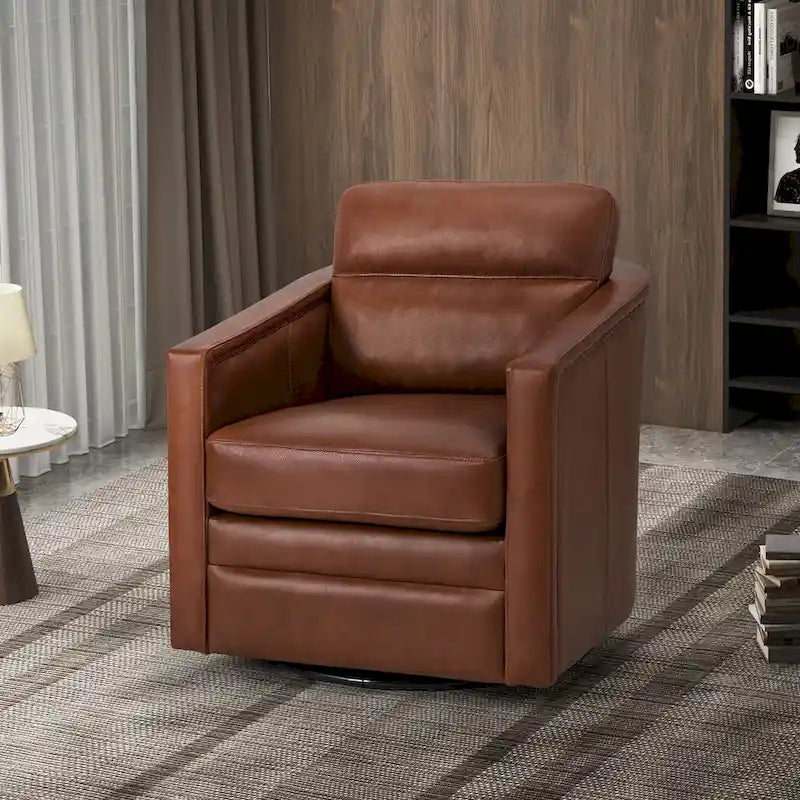 Fauteuil pivotant en cuir véritable avec accoudoirs