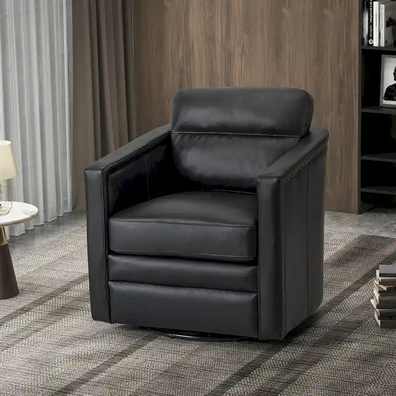 Fauteuil pivotant en cuir véritable avec accoudoirs