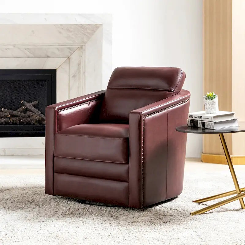 Fauteuil pivotant en cuir véritable avec accoudoirs