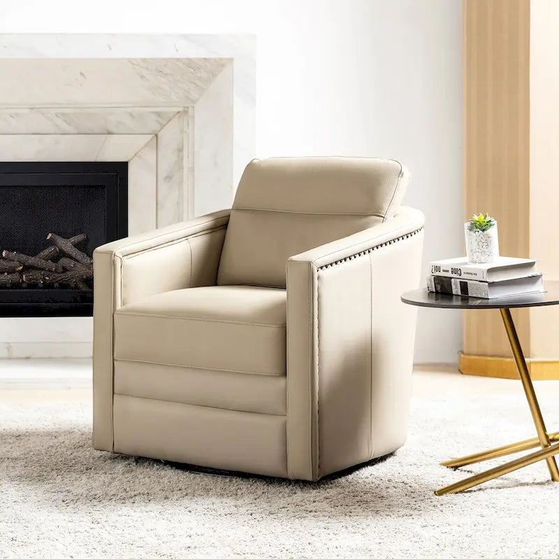 Fauteuil pivotant en cuir véritable avec accoudoirs